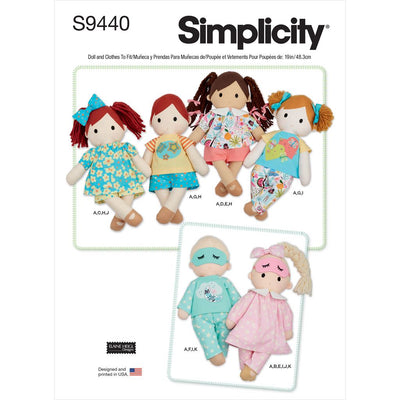 Simplicity Sewing Pattern S9440 Plush Dolls with Clothes 9440 Image 1 From Patternsandplains.com