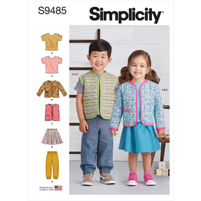 Simplicity Sewing Pattern S9485 Toddlers Knit Top Jacket Vest Skirt and Pants 9485 Image 1 From Patternsandplains.com