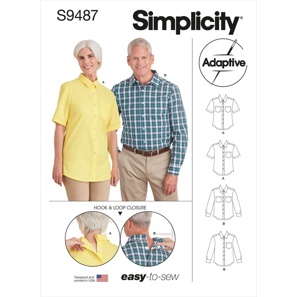 Simplicity Sewing Pattern S9487 Unisex Adaptive Shirt 9487 Image 1 From Patternsandplains.com