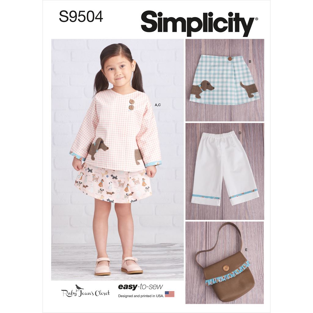 Simplicity Sewing Pattern S9504 Childrens Jacket Skirt Cropped Pants and Purse 9504 Image 1 From Patternsandplains.com