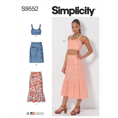 Simplicity Sewing Pattern S9552 Misses Top and Skirts 9552 Image 1 From Patternsandplains.com