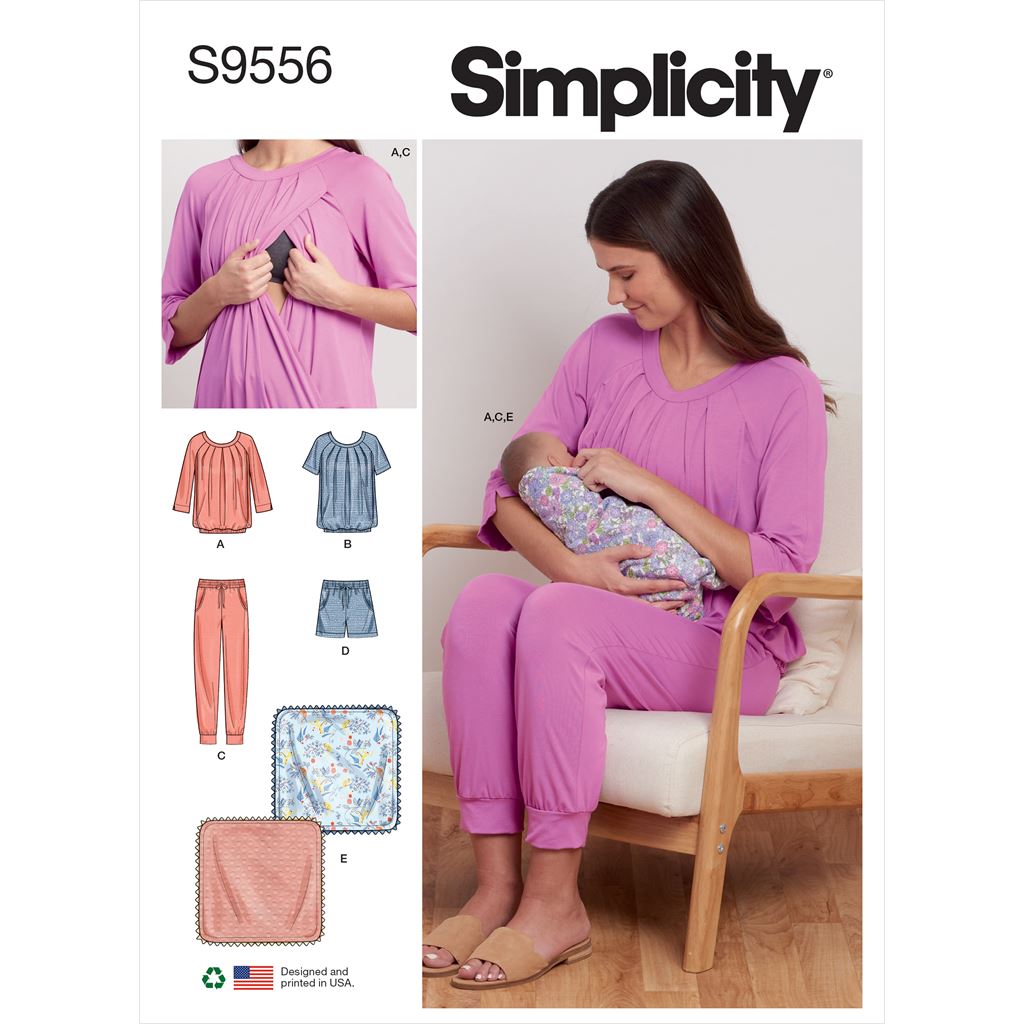 Simplicity Sewing Pattern S9556 Misses Nursing Tops Pants Shorts and Blanket 9556 Image 1 From Patternsandplains.com