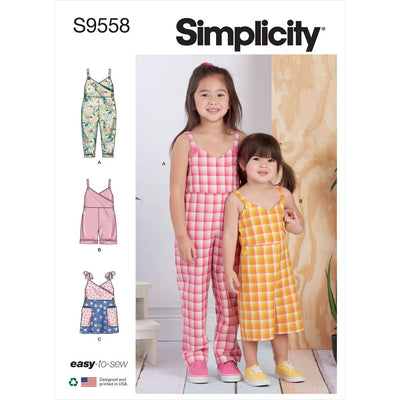 Simplicity Sewing Pattern S9558 Toddlers and Childrens Jumpsuit Romper and Jumper 9558 Image 1 From Patternsandplains.com