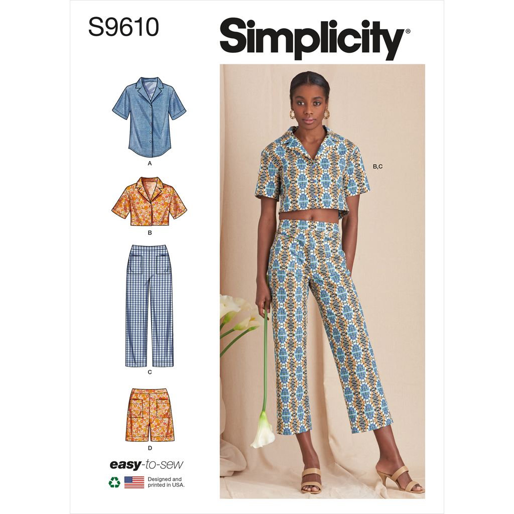 Simplicity Sewing Pattern S9610 Misses Set of Tops Cropped Pants and Shorts 9610 Image 1 From Patternsandplains.com