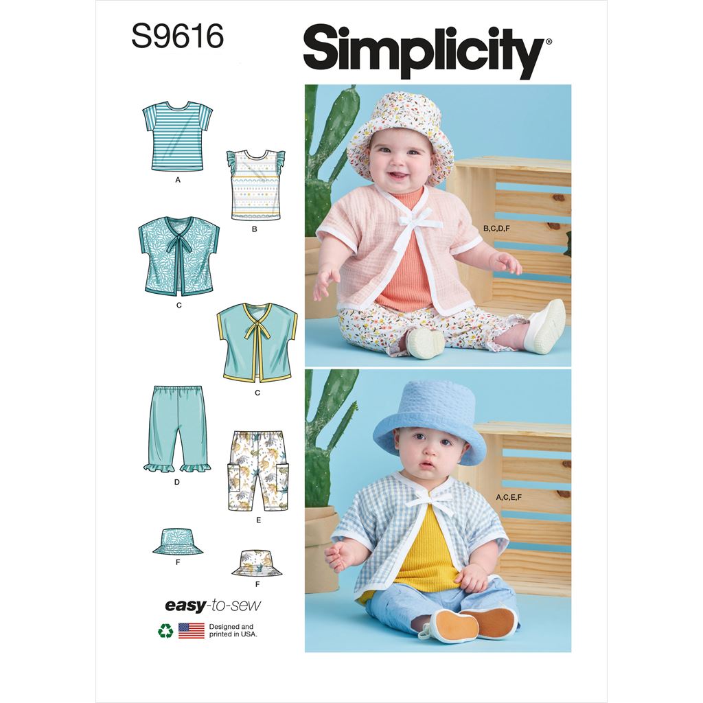 Simplicity Sewing Pattern S9616 Babies Tee Shirts Jacket Pants and Hat 9616 Image 1 From Patternsandplains.com