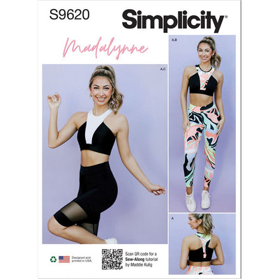 Simplicity Sewing Pattern S9620 Misses and Womens Knit Sports Bra Leggings and Bike Shorts by Madalynne Intimates 9620 Image 1 From Patternsandplains.com
