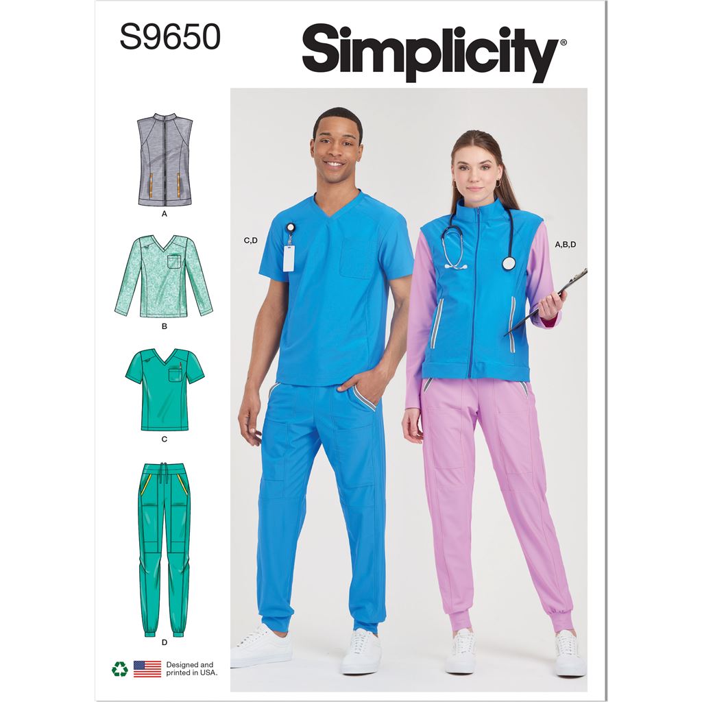 Simplicity Sewing Pattern S9650 Unisex Knit Scrubs 9650 Image 1 From Patternsandplains.com