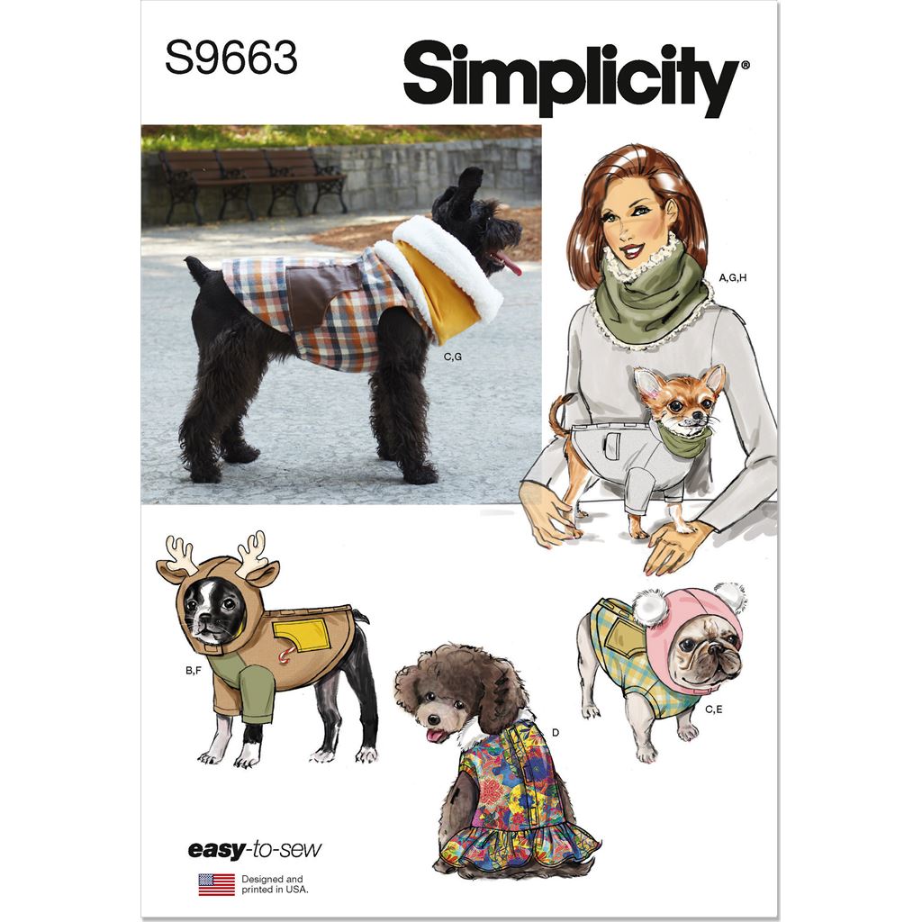 Simplicity Sewing Pattern S9663 Pet Coats with Optional Hoods and Cowls in Sizes S M L and Adult Cowl 9663 Image 1 From Patternsandplains.com