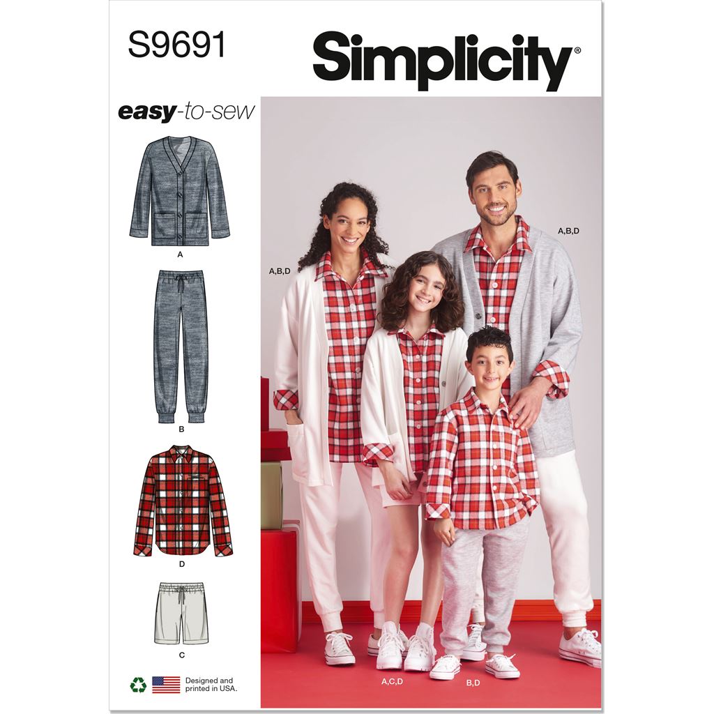 Simplicity Sewing Pattern S9691 Girls Boys and Adults Lounge Shirt Cardigan Shorts and Joggers 9691 Image 1 From Patternsandplains.com
