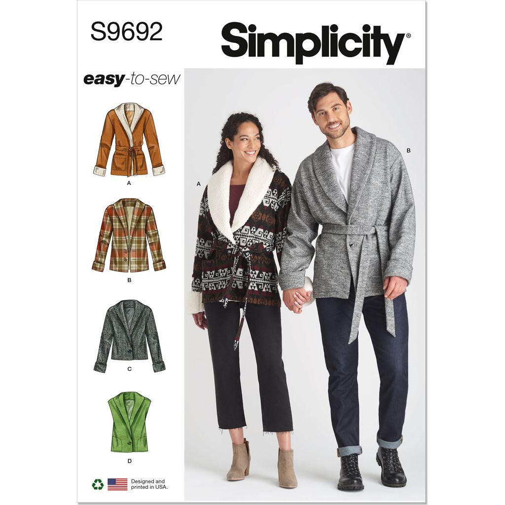 Simplicity Sewing Pattern S9692 Unisex Jacket Vest and Belt 9692 Image 1 From Patternsandplains.com
