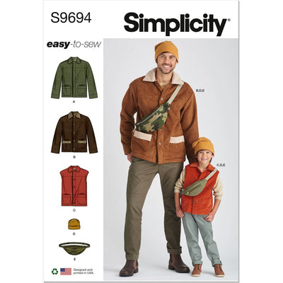 Simplicity Sewing Pattern S9694 Boys and Mens Jacket Vest Hat and Crossbody Bag 9694 Image 1 From Patternsandplains.com