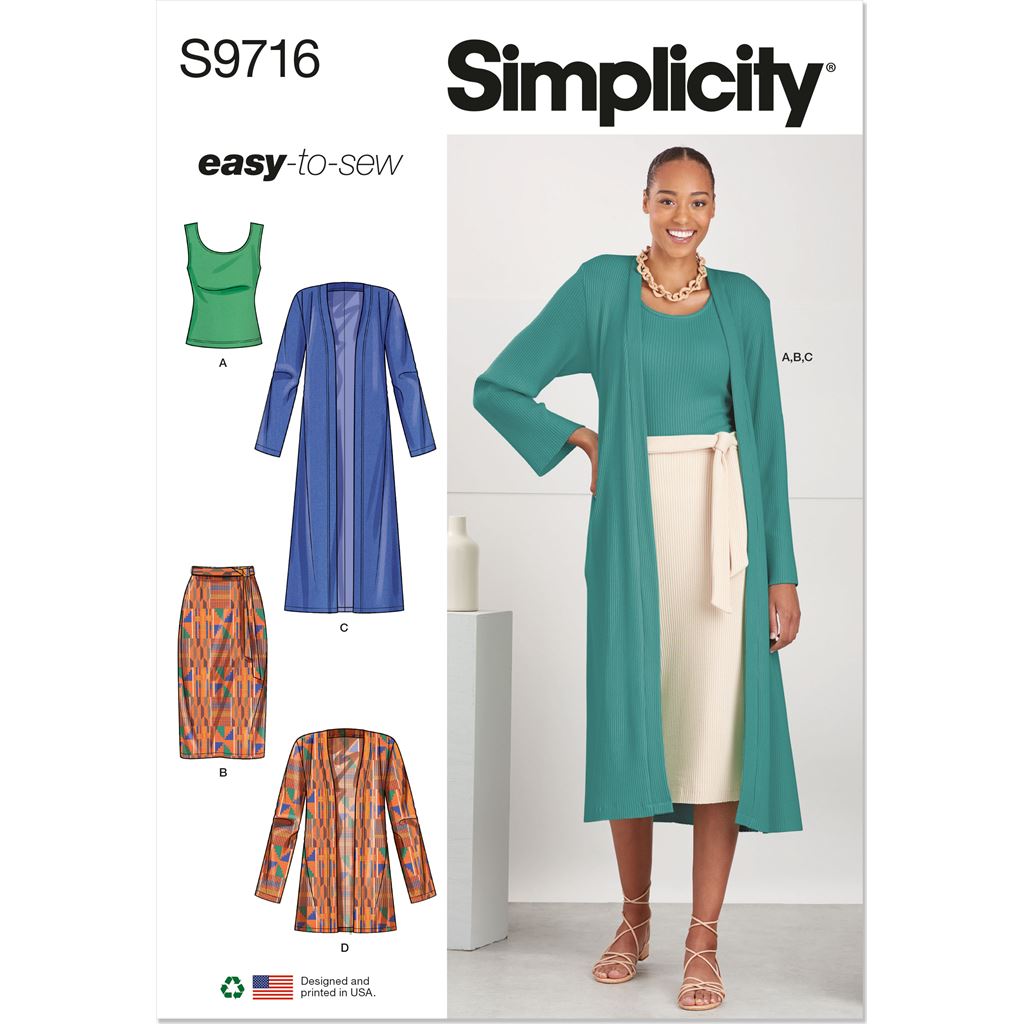 Simplicity Sewing Pattern S9716 Misses Knit Top Cardigan and Skirt 9716 Image 1 From Patternsandplains.com
