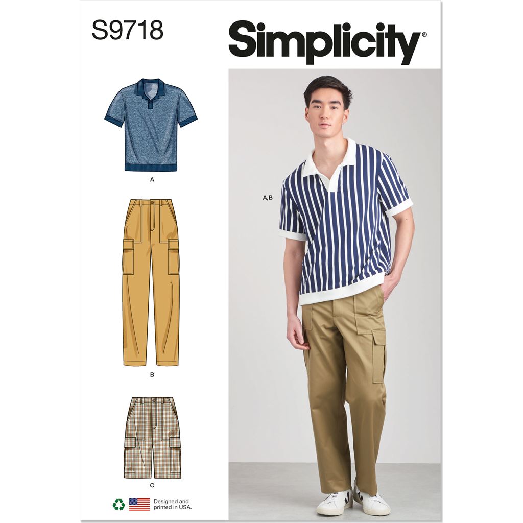 Simplicity Sewing Pattern S9718 Mens Knit Top Cargo Pants and Shorts 9718 Image 1 From Patternsandplains.com
