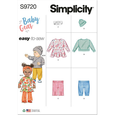 Simplicity Sewing Pattern S9720 Babies Knit Dress Top Pants Hat and Headband in Sizes S M L 9720 Image 1 From Patternsandplains.com
