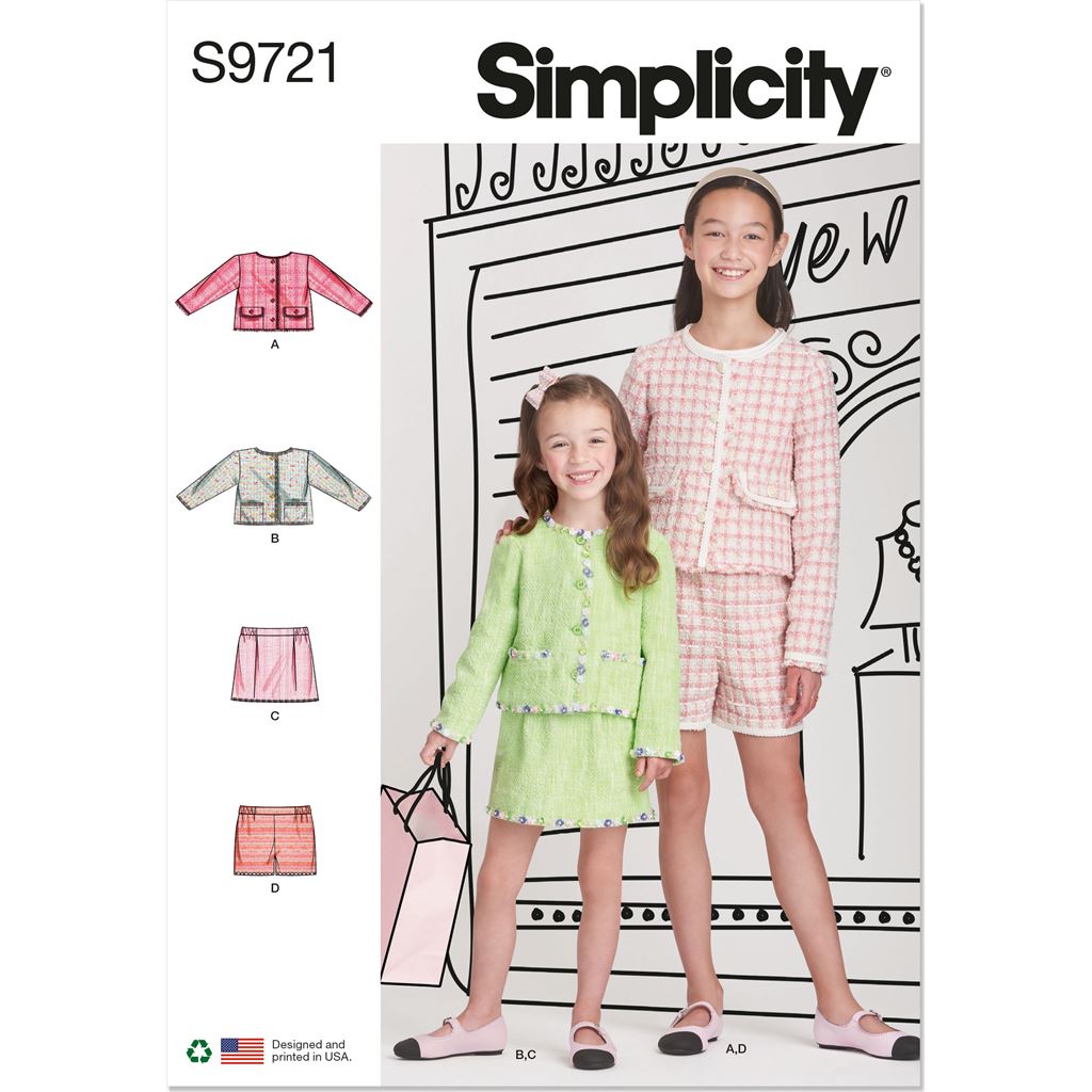 Simplicity Sewing Pattern S9721 Childrens and Girls Jackets Skirt and Shorts 9721 Image 1 From Patternsandplains.com