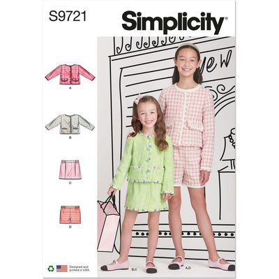 Simplicity Sewing Pattern S9721 Childrens and Girls Jackets Skirt and Shorts 9721 Image 1 From Patternsandplains.com