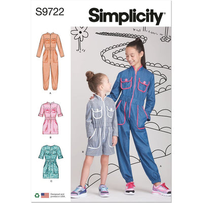 Simplicity Sewing Pattern S9722 Childrens and Girls Jumpsuit Romper and Dress 9722 Image 1 From Patternsandplains.com