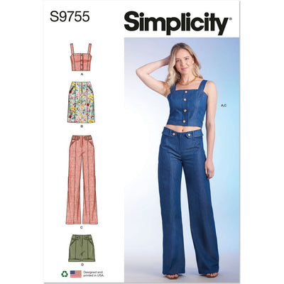 Simplicity Sewing Pattern S9755 Misses Top Skirt Pants and Shorts 9755 Image 1 From Patternsandplains.com
