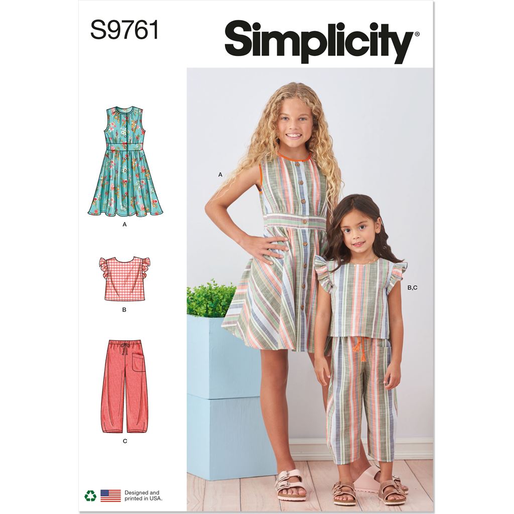 Simplicity Sewing Pattern S9761 Childrens and Girls Dress Top and Pants 9761 Image 1 From Patternsandplains.com