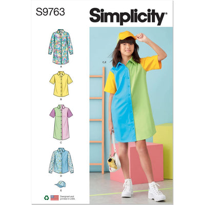 Simplicity Sewing Pattern S9763 Girls Shirtdresses Shirts and Hat 9763 Image 1 From Patternsandplains.com