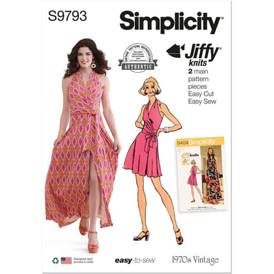 Simplicity Sewing Pattern S9793 Misses Knit Front Wrap Halter Dress in Two Lengths 9793 Image 1 From Patternsandplains.com