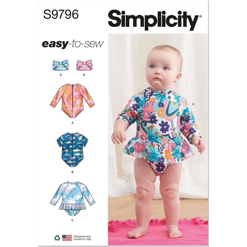 Simplicity Sewing Pattern S9796 Babies Swimsuits with Rash Guard and Headband in One Size 9796 Image 1 From Patternsandplains.com