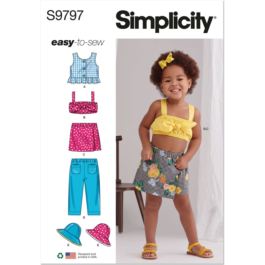 Simplicity Sewing Pattern S9797 Toddlers' Tops, Skort, Pants and Hat in ...