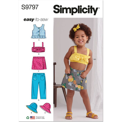 Simplicity Sewing Pattern S9797 Toddlers Tops Skort Pants and Hat in Three Sizes 9797 Image 1 From Patternsandplains.com