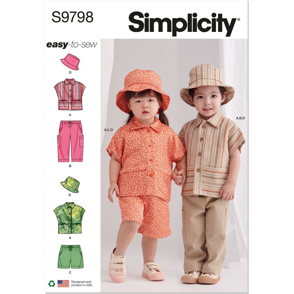 Simplicity Sewing Pattern S9798 Toddlers Top Pants Shorts and Hat in Three Sizes 9798 Image 1 From Patternsandplains.com