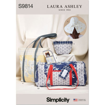 Simplicity Sewing Pattern S9814 Hat in Three Sizes Duffel Tote Cosmetic Case Eyeglass Case and Luggage Tag by Laura Ashley 9814 Image 1 From Patternsandplains.com