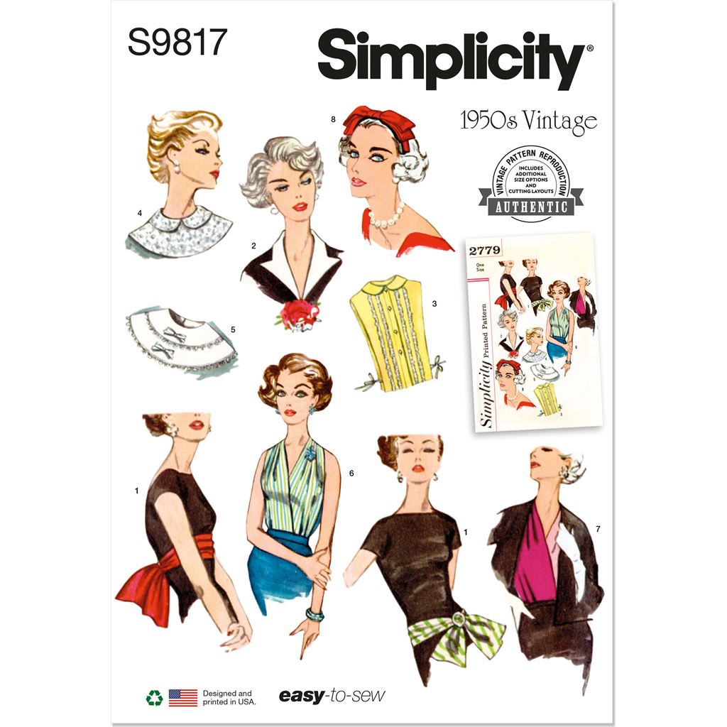 Simplicity Sewing Pattern S9817 Misses Neckwear Headband Dickey and Sash Belt 9817 Image 1 From Patternsandplains.com