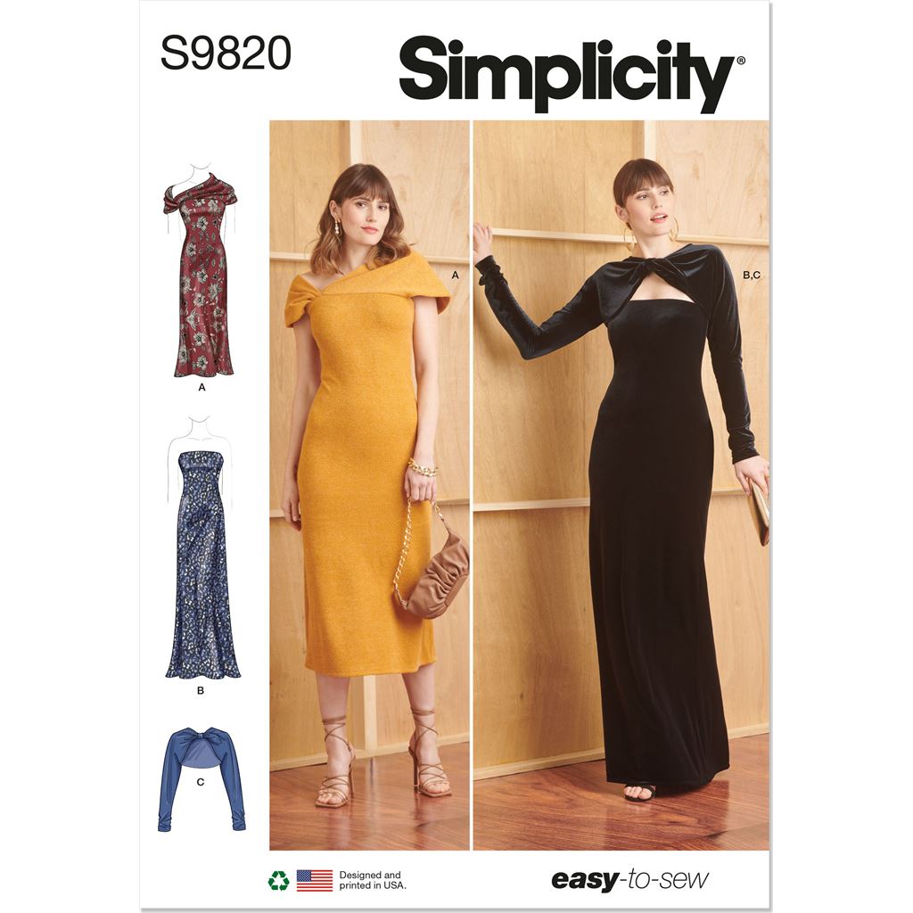 Simplicity Sewing Pattern S9820 Misses Knit Dresses and Shrug 9820 Image 1 From Patternsandplains.com