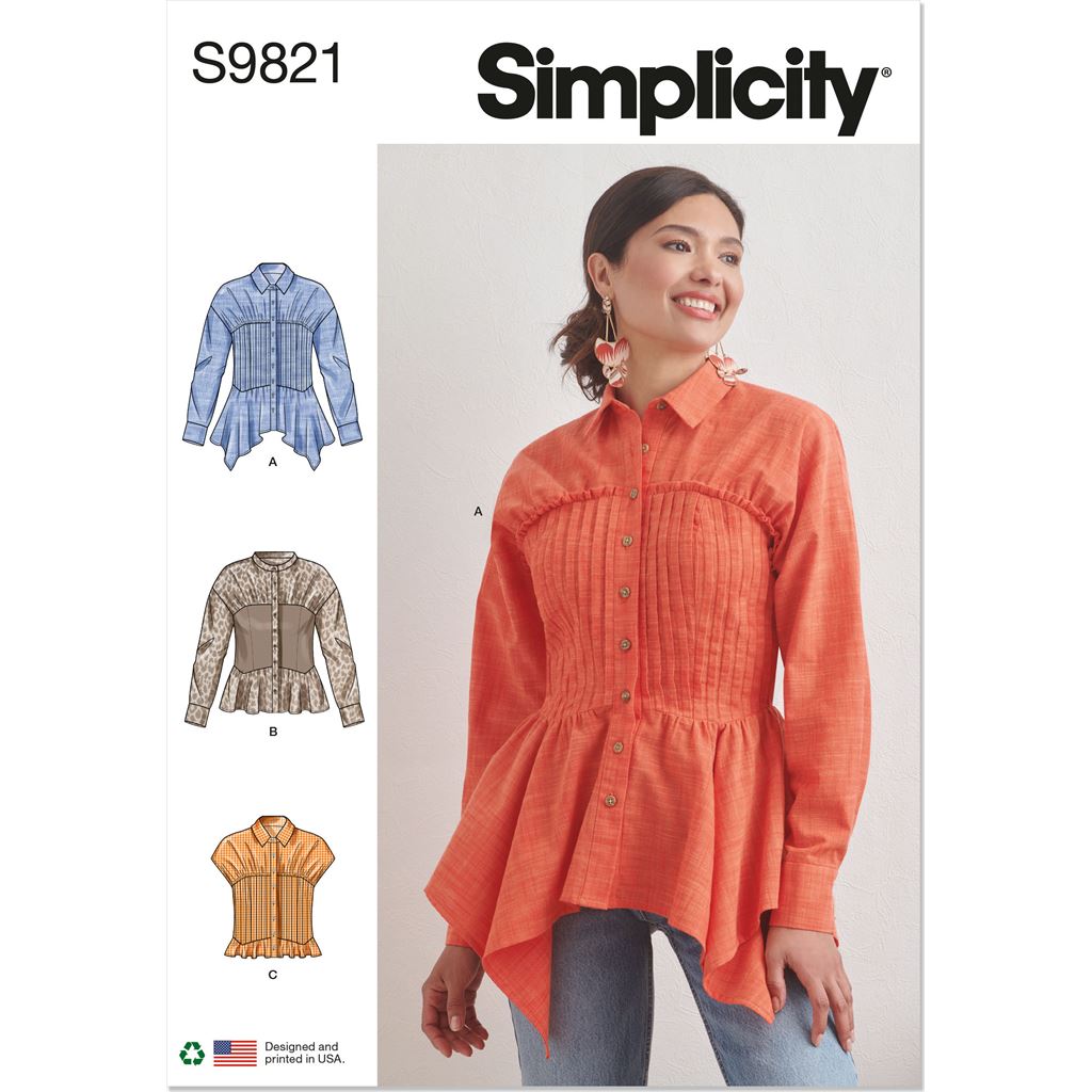 Pattern 9821 Simplicity Sewing Pattern S9821 Misses' Blouse with Collar, Sleeve and ...