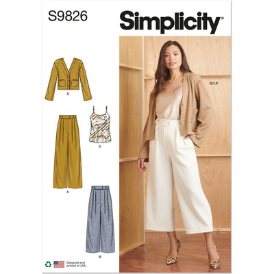 Simplicity Sewing Pattern S9826 Misses Pants in Two Lengths Camisole and Cardigan 9826 Image 1 From Patternsandplains.com