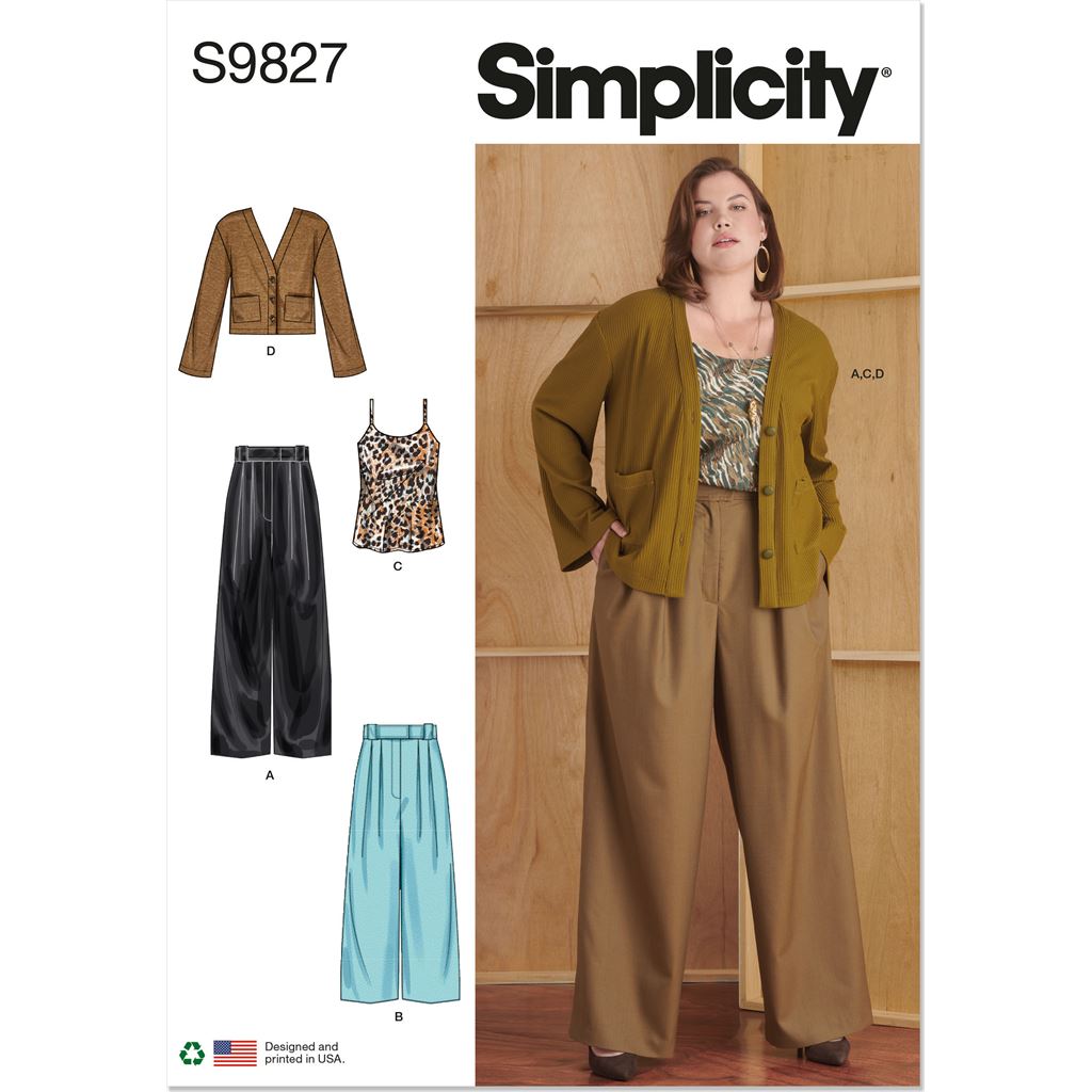 Simplicity Sewing Pattern S9827 Womens Pants in Two Lengths Camisole and Cardigan 9827 Image 1 From Patternsandplains.com