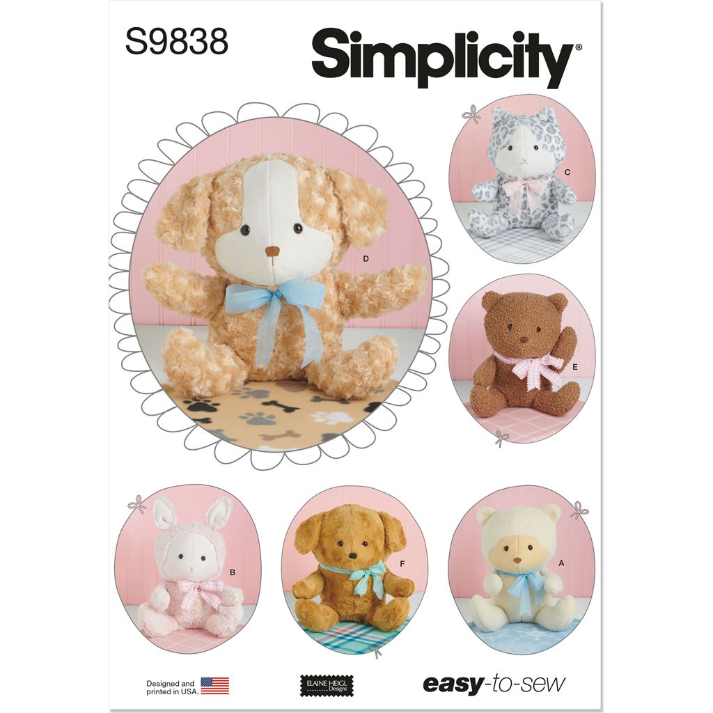 Simplicity Sewing Pattern S9838 Plush Animals and Blanket by Elaine Heigl Designs 9838 Image 1 From Patternsandplains.com