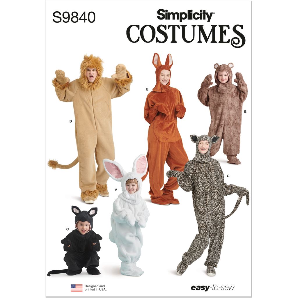 Simplicity Sewing Pattern S9840 Childrens and Adults Animal Costumes 9840 Image 1 From Patternsandplains.com