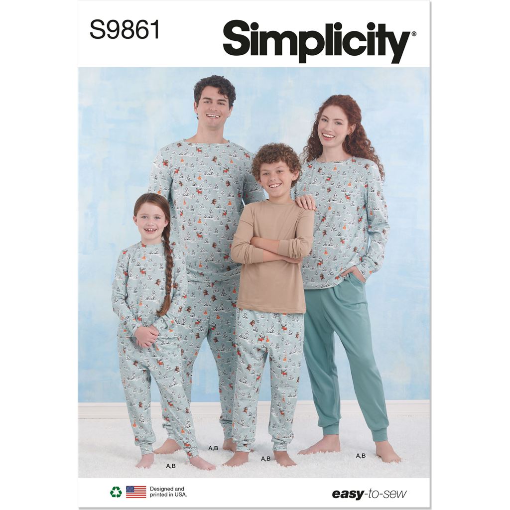 Simplicity Sewing Pattern S9861 Childrens Teens and Adults Knit Loungewear 9861 Image 1 From Patternsandplains.com