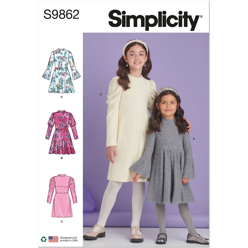 Simplicity Sewing Pattern S9862 Childrens and Girls Knit Dresses 9862 Image 1 From Patternsandplains.com