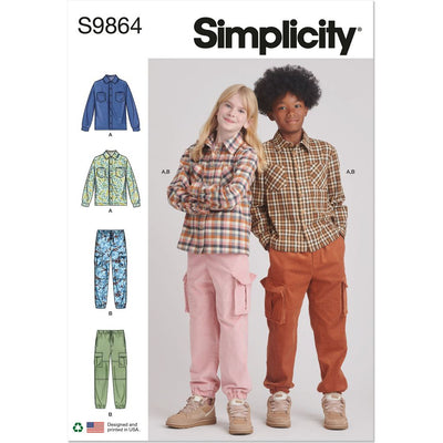 Simplicity Sewing Pattern S9864 Girls and Boys Shirt and Cargo Pants 9864 Image 1 From Patternsandplains.com