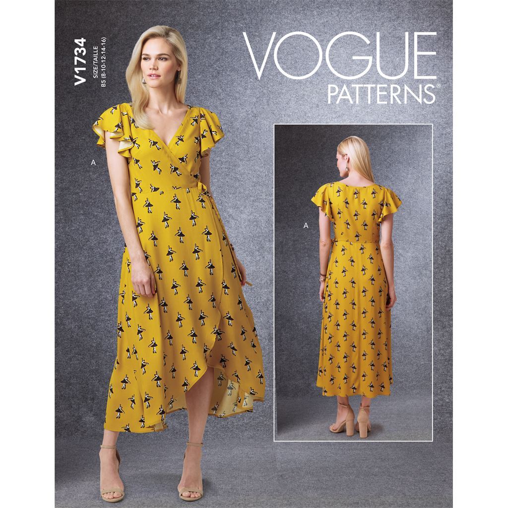 Vogue Pattern V1734 Misses Wrap Dresses with Ties Sleeve and Length Variations 1734 Image 1 From Patternsandplains.com