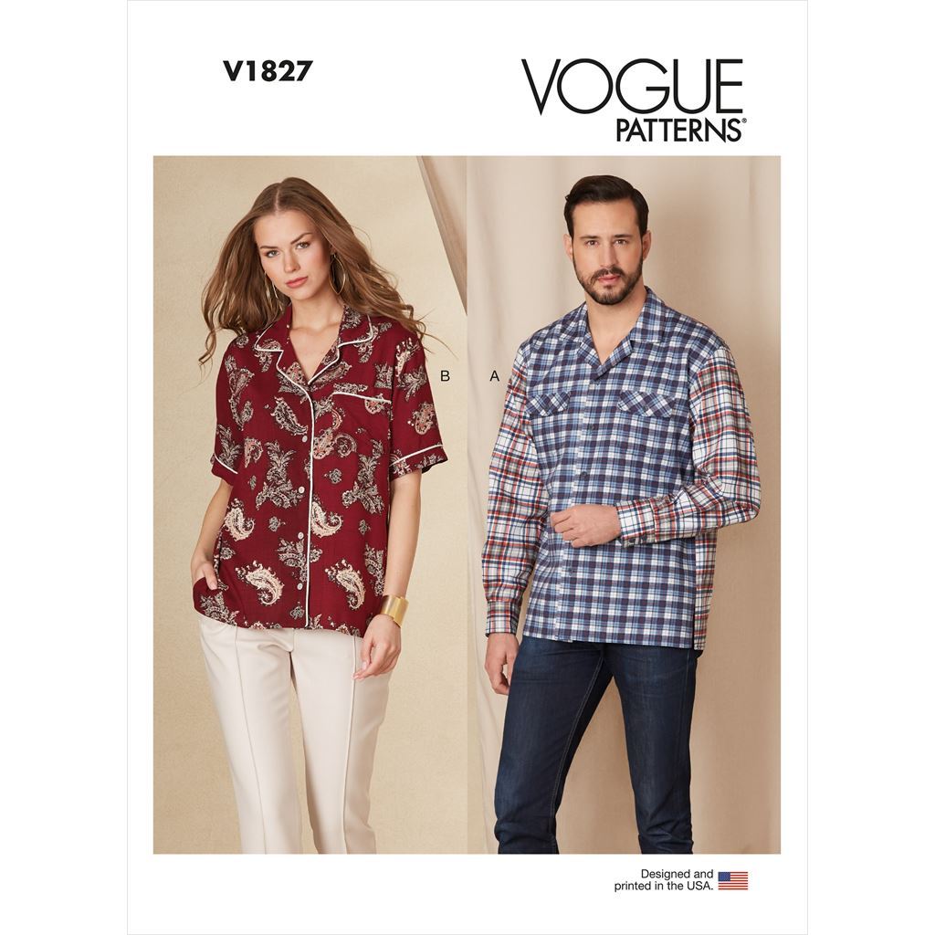 Vogue Pattern V1827 Unisex Shirts 1827 Image 1 From Patternsandplains.com
