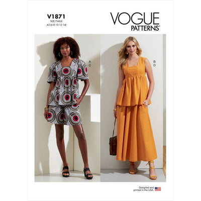 Vogue Pattern V1871 Misses Tops Shorts and Skirt 1871 Image 1 From Patternsandplains.com