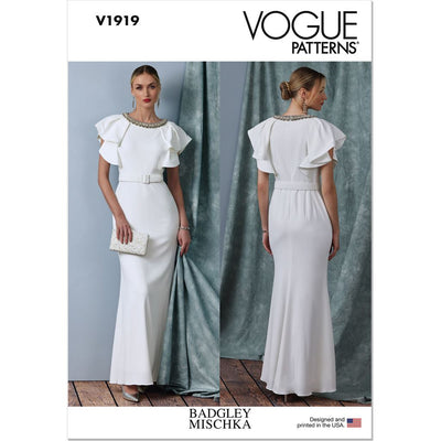 Vogue Pattern V1919 Misses Full Length Dress with Belt by Badgley Mischka 1919 Image 1 From Patternsandplains.com