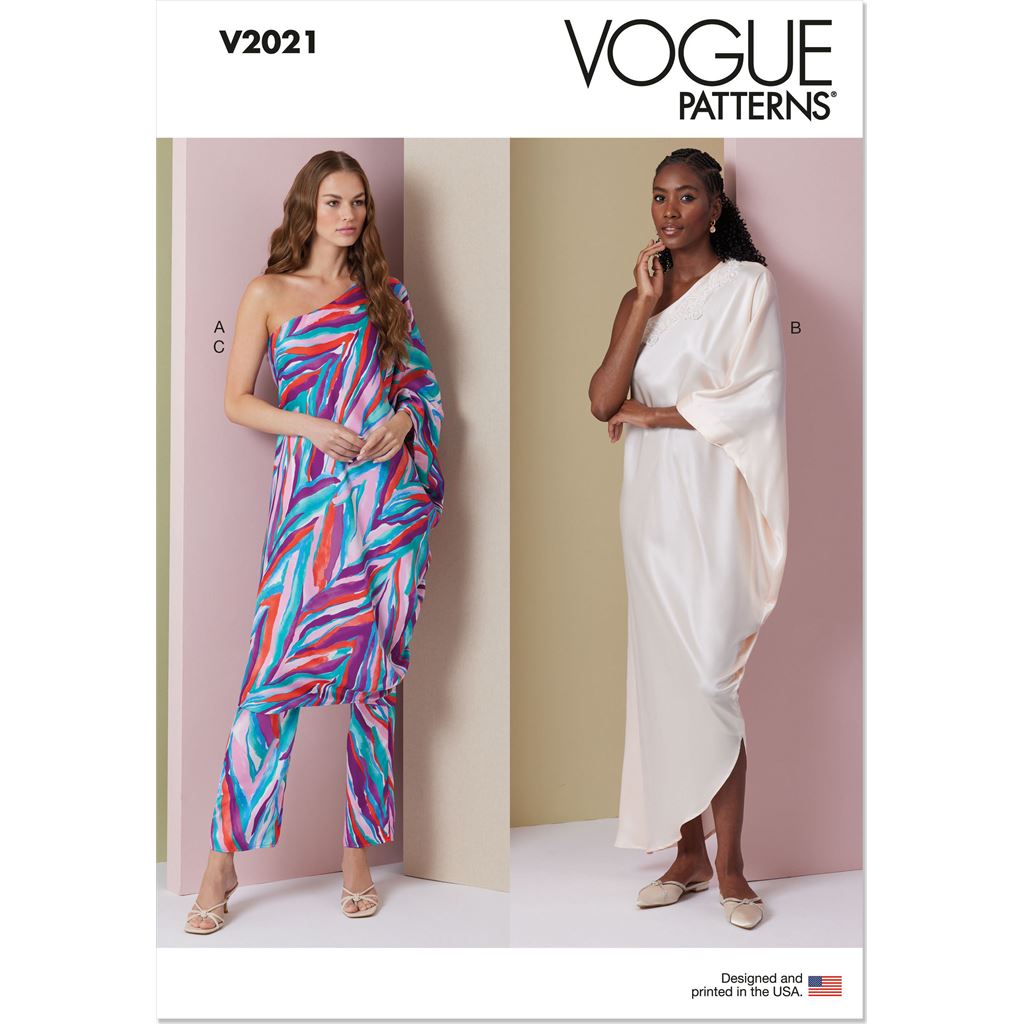 Vogue Pattern V2021 Misses One Shoulder Dress and Pants 2021 Image 1 From Patternsandplains.com