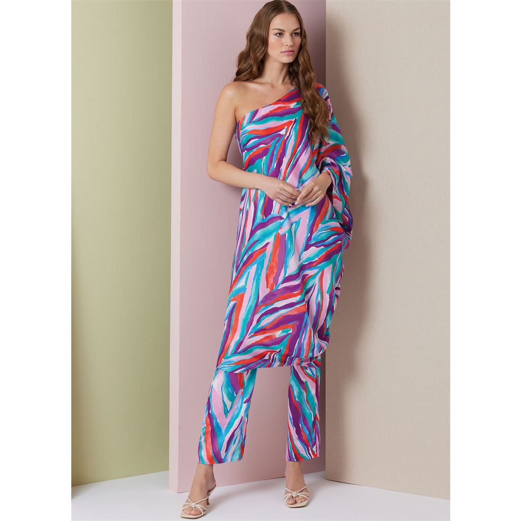 Vogue Pattern V2021 Misses One Shoulder Dress and Pants 2021 Image 2 From Patternsandplains.com