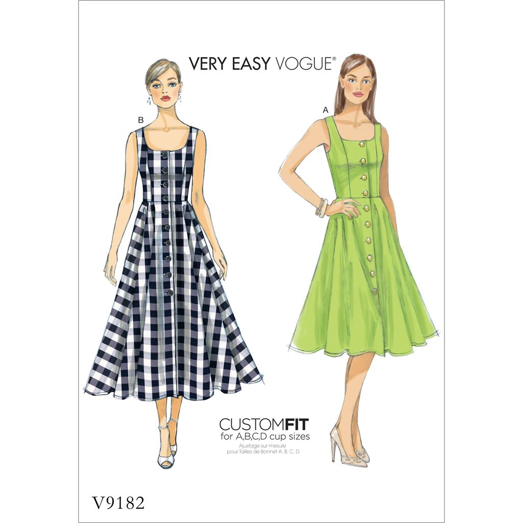 Vogue Pattern V9182 Misses Button Down Flared Skirt Dresses 9182 Image 1 From Patternsandplains.com