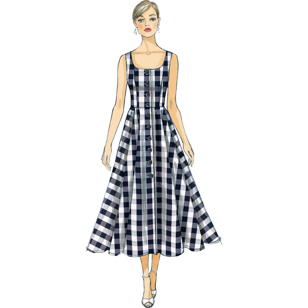 Vogue Pattern V9182 Misses Button Down Flared Skirt Dresses 9182 Image 3 From Patternsandplains.com.jpg