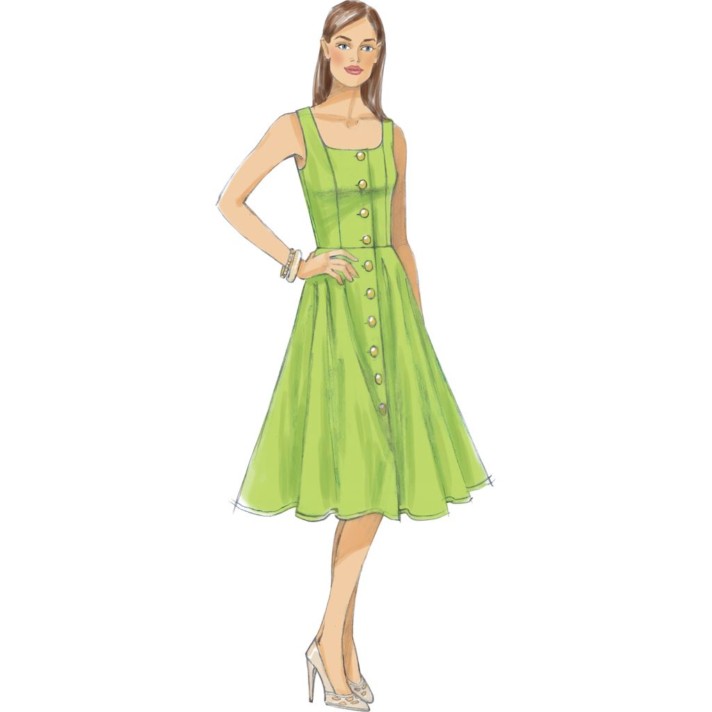 Vogue Pattern V9182 Misses Button Down Flared Skirt Dresses 9182 Image 4 From Patternsandplains.com.jpg