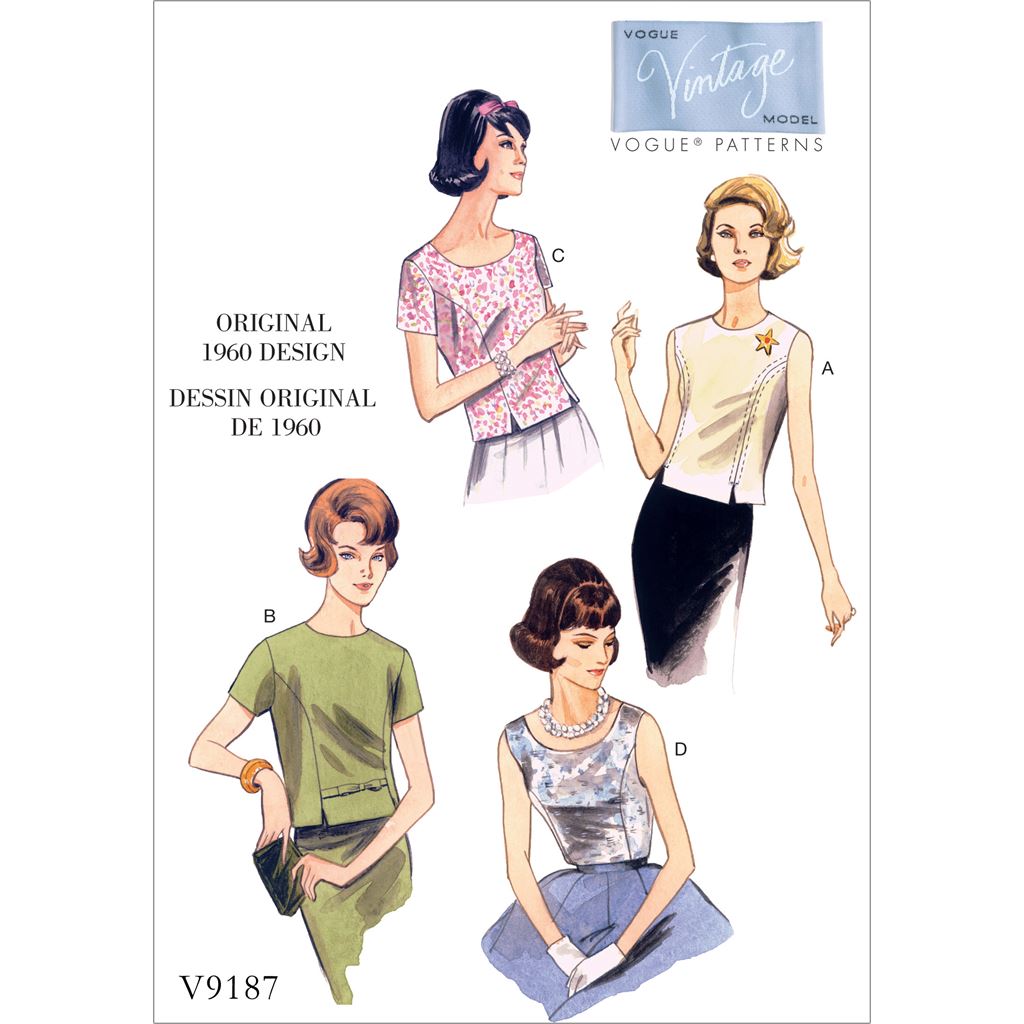 Vogue Pattern V9187 Misses Jewel or Scoop Neck Princess Seam Tops 9187 Image 1 From Patternsandplains.com